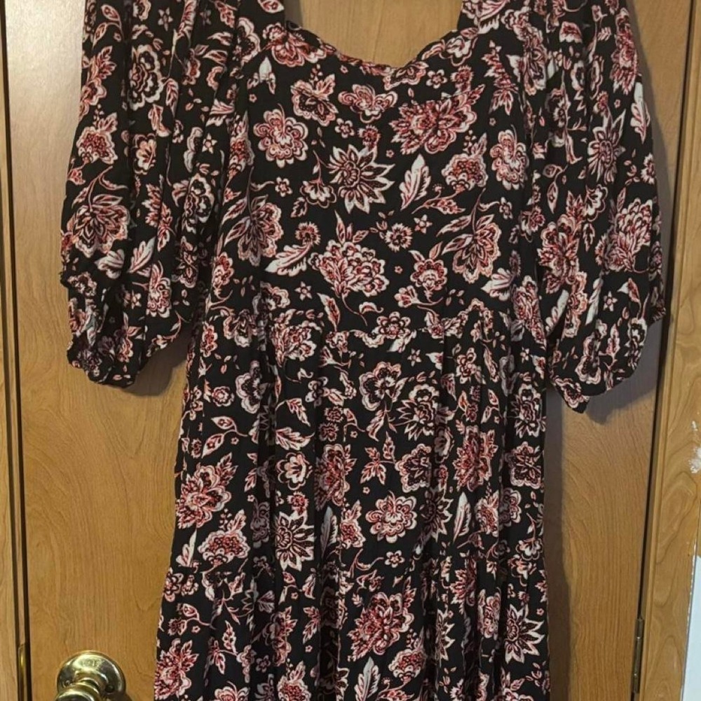 Maurices Pink Floral Mini Dress Puffy Sleeve Boho Indie Tiered Size 0X